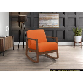1pc Rocker Accent Chair Modern Living Room Plush Cushion Orange Soft Upholstery Hardwood Frame Elegant Style Comfort Relax