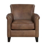 Classic Traditional Accent Chair 1pc Solid Wood frame Brown Top-Grain Leather Nailhead Trim Living Room Furniture
