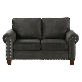 Traditional Style Dark Gray Loveseat 1pc Microfiber Upholstered Solid Wood Frame Nailhead Trim Living Room Furniture