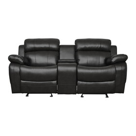 Double Glider Reclining Love Seat with Center Console Black Faux Leather Upholstered Contemporary Living Room Furniture