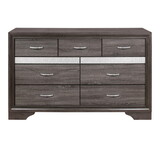 Unique Style Bedroom 1pc Dresser of Drawers Hidden Drawers Gray and Sliver Glitter Wooden Furniture