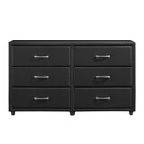 Contemporary Design Black Dresser 1pc 6x Drawers Faux Leather Upholstery Plywood Engineered Wood B011134406