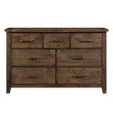 Classic Burnished Brown Dresser 1pc Solid Rubberwood 7 Drawers Transitional Design Bedroom Furniture Rustic Look