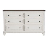 Antique White and Brown Gray Finish1pc Dresser of 6x Drawers Black Knobs Traditional Design Bedroom Furniture