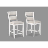 2pc Set White Farmhouse Style Ladder Back Counter Height Side Chair Stool Cream Color Upholstered Seat and Back Dining Room Wooden Furniture B011135073