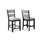 2pc Set Black Farmhouse Style Ladder Back Counter Height Side Chair Stool Gray Color Upholstered Seat and Back Dining Room Wooden Furniture B011135074