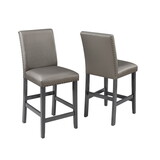 Traditional 2pc Set Counter Height Dining Side Chairs Upholstered PU Fabric Zinc Gunmetal Brown Two-Tone Finish Nailhead Trim Dining Room Furniture B011135285