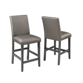 Traditional 2pc Set Counter Height Dining Side Chairs Upholstered PU Fabric Zinc Gunmetal Brown Two-Tone Finish Nailhead Trim Dining Room Furniture B011135285