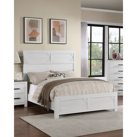 White Color 1pc Queen Size Bed High Headboard MDF Particle Board Bedroom Furniture Bedframe Unique Panel Design