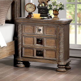 Transitional Rustic Natural Tone 1pc Nightstand Only Solid wood 3-Drawers Bronze Round Knobs Bedside Table Bedroom Furniture B011132070