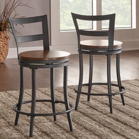 Metal Frame Swivel Seat Counter Height Chairs 2pc Set Casual Look Design Rustic Industrial Style Furniture B01143649