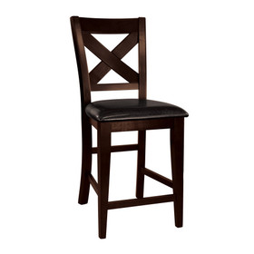 Set of 2 Counter Height Dining Chairs Leather-Look Brown Seat and X-back Designed B01143823