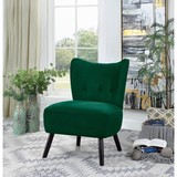 Unique Style Green Velvet Covering Accent Chair Button-Tufted Back Brown Finish Wood Legs Modern Home Furniture B01143824