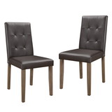 Side Chairs 2pc Set Walnut Brown Finish Wood Frame Faux Leather Back and Seat B01143831