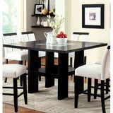 Dining Table Square Shaped Counter Height 1pc Table Black Solid wood Tempered glass insert B01143832