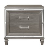 Elegant Style Silver-Gray Metallic Finish Nightstand Beveled Mirror Trim Dovetail Drawers Wooden Furniture B01146217