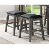 Gray Finish Set of 2 Counter Height Barstool Black Faux Leather Seat Nailhead Trim Casual Dining Furniture B01146330