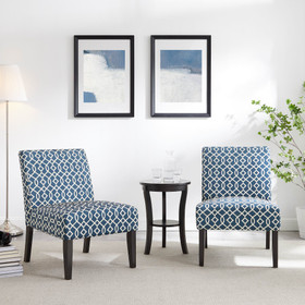 Modern Style 3pc Set Living Room Furniture 1 Side Table and 2 Chairs Blue Fabric Upholstery Wooden Legs B01146340