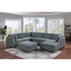 Living Room Furniture 8pc Sectional Sofa Set Steel Dorris Fabric Couch 3x Wedges 3x Armless Chair and 2x Ottomans B011S00479