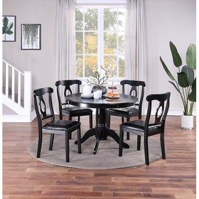 Classic Design Dining Room 5pc Set Round Table 4X Side Chairs Cushion Fabric Upholstery Seat Rubberwood Black Color Furniture B01147410