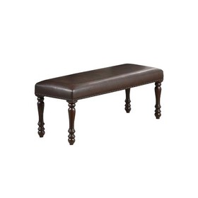 Classic Design Cherry Finish Faux Leather 1x Bench Dining Room Furniture Rubber wood Foam Cushion Carved Legs B01147898