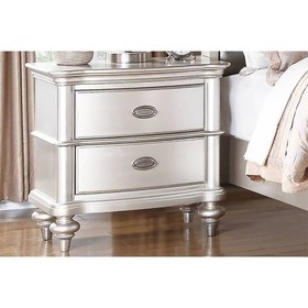 Classic Bedroom Elegant Nightstand Beige / White Finish or Antique Silver 2-Drawers Bed Side Table Plywood B01148019