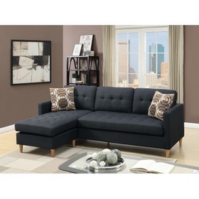 Black Polyfiber Sectional Sofa Living Room Furniture Reversible Chaise Couch Pillows Tufted Back Modular Sectionals B01149143