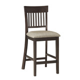 Dark Brown Finish Counter Height Chairs 2pc Set Vertical Slat-Back Design Lenin-like Fabric Padded Seat Dining Furniture B01151375