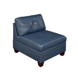 Contemporary Genuine Leather 1pc Armless Chair Ink Blue Color Tufted Seat Living Room Furniture
