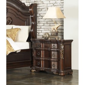 Royal Bedroom Cherry Finish Nightstand of 3 Drawers Ring Pulls Traditional Home Furniture B01151902