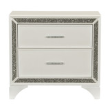 Glamourous Bedroom 1pc Nightstand Pearl White Metallic Finish Silver Glitter Trim Wooden Furniture B01151970