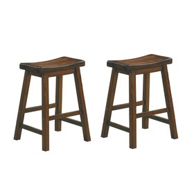24-inch Counter Height Stools 2pc Set Saddle Seat Solid Wood Cherry Finish Casual Dining Furniture B01151971