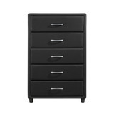 Contemporary Durable Black Faux Leather Covering 1pc Chest of Drawers Silver Tone Bar Pulls Stylish Furniture B01153394