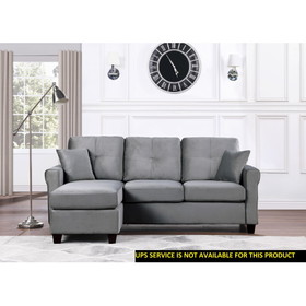 Reversible Configuration 1pc Sectional Sofa with 2 Pillows Gray Velvet Fabric Upholstered Tufted Back Living Room Furniture B01154008