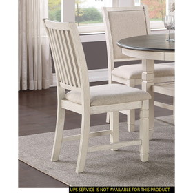 Antique White Finish Wooden Side Chairs 2pcs Set Textured Fabric Upholstered Dining Chairs B01155793