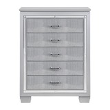 Glamourous Silver Finish 1pc Chest of 5x Dovetail Drawers Faux Alligator Embossed Fronts Bedroom Furniture B01156436