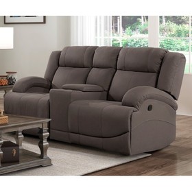 Chocolate Color Microfiber Upholstered 1pc Double Reclining Loveseat with Center Console Transitional Living Room Furniture B01156440