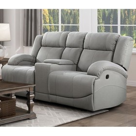 Attractive Gray Color Microfiber Upholstered 1pc Double Reclining Loveseat with Center Console Transitional Living Room B01156442