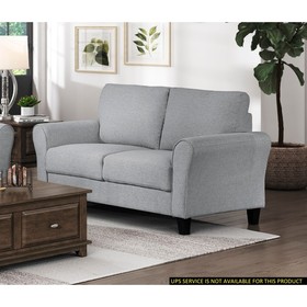 Modern 1pc Loveseat Dark Gray Textured Fabric Upholstered Rounded Arms Attached Cushions Transitional Living Room Furniture B01156448