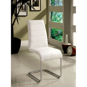 Contemporary White Padded Leatherette 2pc Side Chairs Set of 2 Chairs Kitchen Dining Room Metal Chrome Legs B01158418