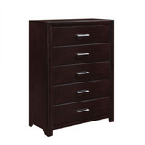Espresso Finish Contemporary Design 1pc Chest of 5X Drawers Silver Tone, Bar Pulls Bedroom Furniture B01158632