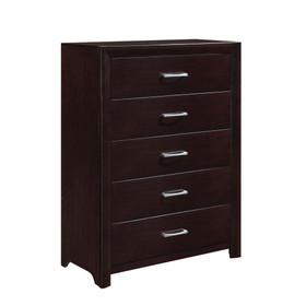 Espresso Finish Contemporary Design 1pc Chest of 5x Drawers Silver Tone Bar Pulls Bedroom Furniture B01158485