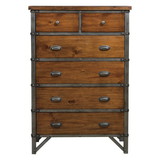 Rustic Brown and Gunmetal Finish 1pc Chest of 6X Drawers Industrial Design Wooden Bedroom Furniture B01163348