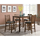 Natural Brown Finish Dinette 5pc Set Kitchen Breakfast Counter Height Dining Table Wooden Top Cushion Seats High Chairs Dining Room Furniture