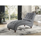 Modern Stylish Gray Color 1pc Chaise Button-Tufted Nailhead Trim w Bolster Pillow Comfortable Living Room Furniture Solid wood and Plywood Frame B01165809