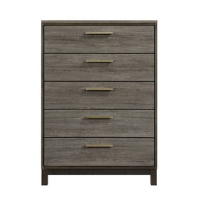 Contemporary Styling 1pc Chest of 5x Drawers with Antique Bar Pulls Two-Tone Finish Wooden Bedroom Furniture B01167249