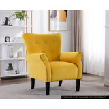 Stylish Living Room Furniture 1pc Accent Chair Yellow Fabric Button-Tufted Back Rolled-Arms Black Legs Modern Design Furniture B01167617