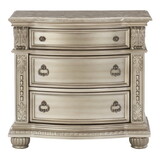Silver Finish European Design 1pc Nightstand w Genuine Marble Top Traditional Bedroom Furniture B01172438