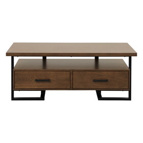 Contemporary Design Unique Frame 1pc Coffee Table with Drawers Walnut Finish Wood and Rustic Black Metal Finish Living Room Furniture B01172870