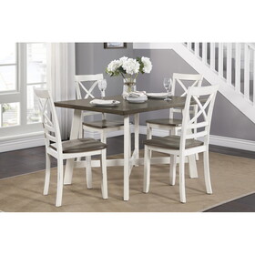 Modern Farmhouse Style 5 Piece Pack Dinette Set Antique White and Cherry Finish Wooden Furniture B01173250